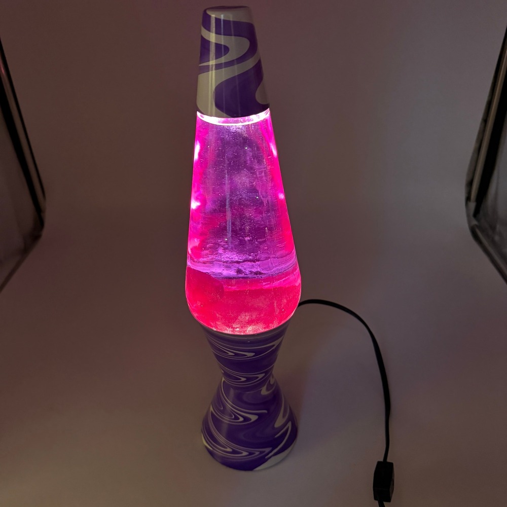Vintage Lava Lite Lamp Purple White Swirl Base Purple Wax Retro Motion Light 14"